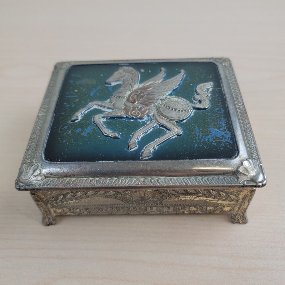 Rare Vintage Pegasus Silver Plated Decor Box - Authentic Made in Occupied Japan